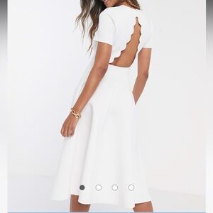 NWT ASOS DESIGN Scallop T-Shirt White Midi Skater Dress – Size 12
